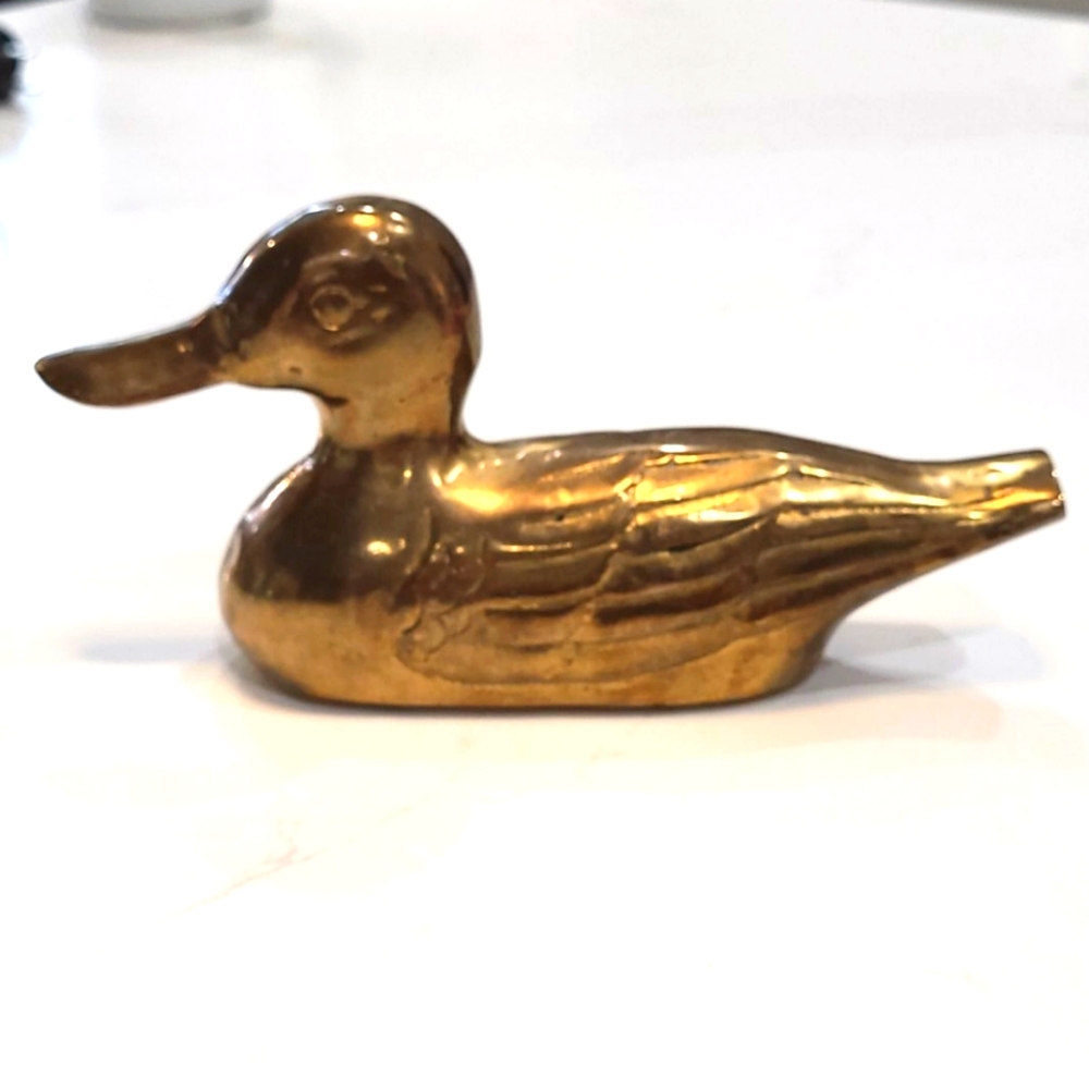 Vintage solid brass patina duck 6.5" long